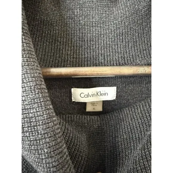 Calvin Klein Gray Sweater Dress XL Mock Neck Zip Detail Knit Midi - Picture 4 of 8